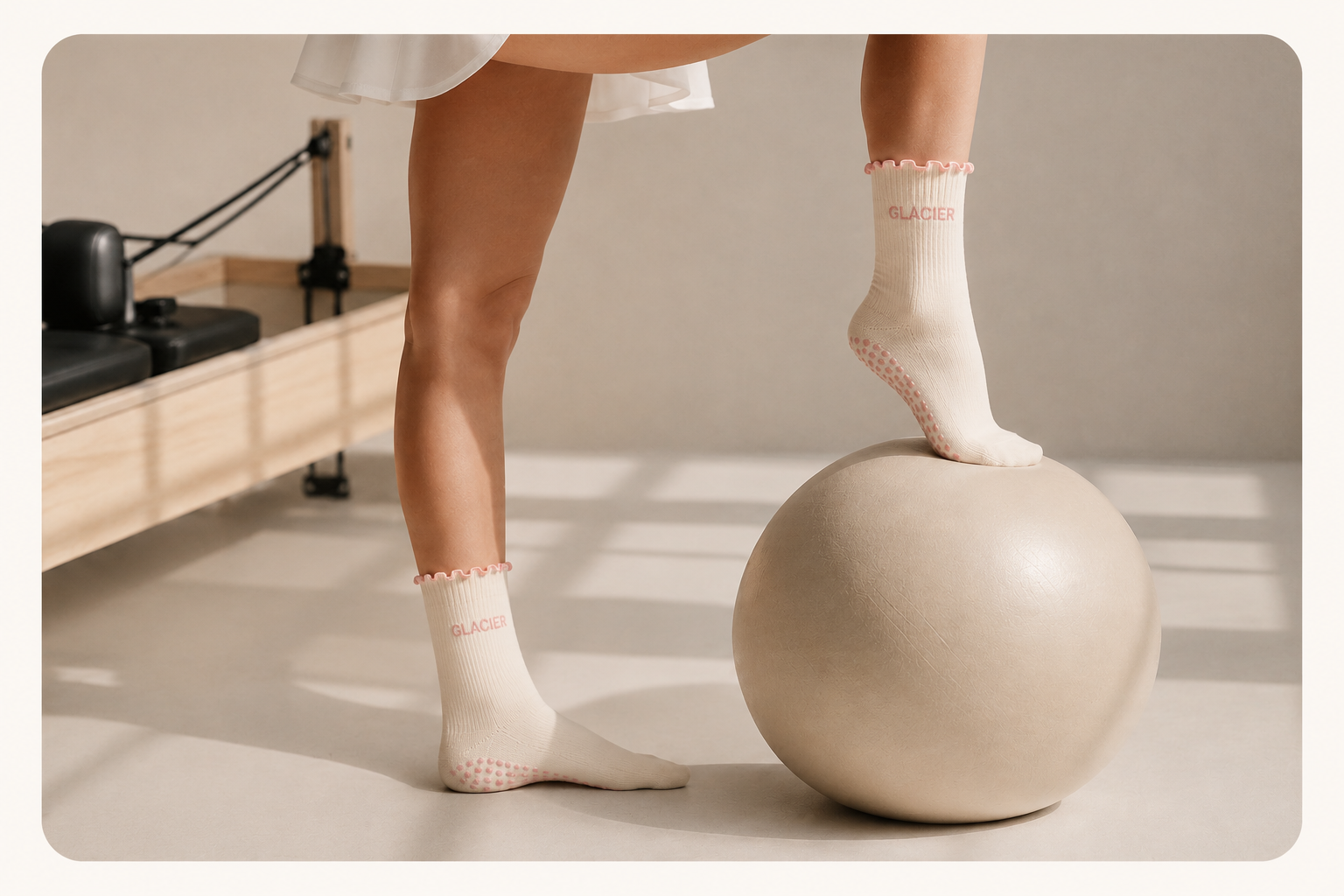 Premium custom grip socks in neutral tones with silicone grip sole